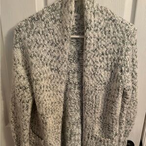 Cozy Open-Front Marled Cardigan Sweater - white/Cream